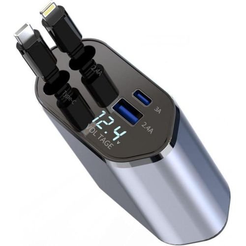 Cargador Para Auto 4 en 1 Retráctil Seis Con salidas USB duales y tipo C - Image 2