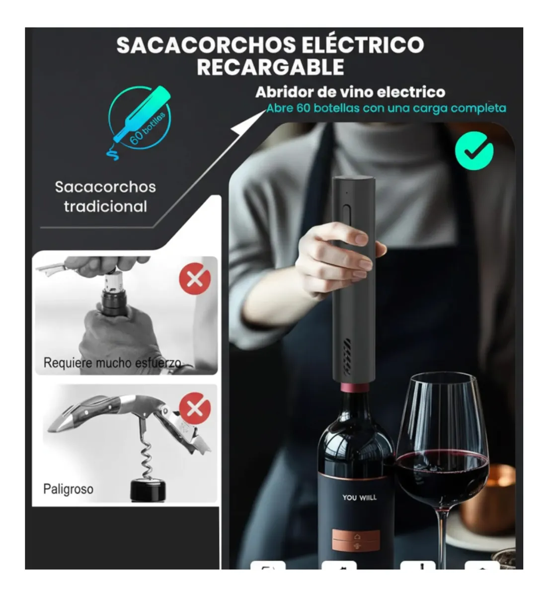 Sacacorchos vino Recargable - Image 2