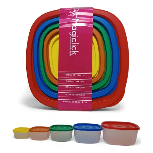 Juego De 5 Tupper Hermeticos Apilables Y De Alta Calidad Color Multicolor