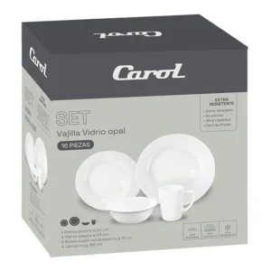 Set Vajilla Vidrio Opal Carol 16 Piezas Blanco